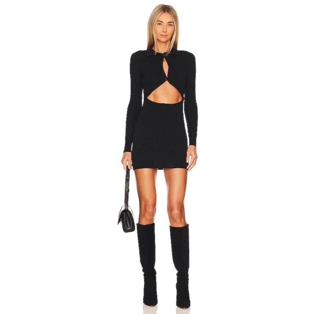 NEW‎ Lovers and Friends Solaire Sweater Dress Size L Black Textured/Ribbed